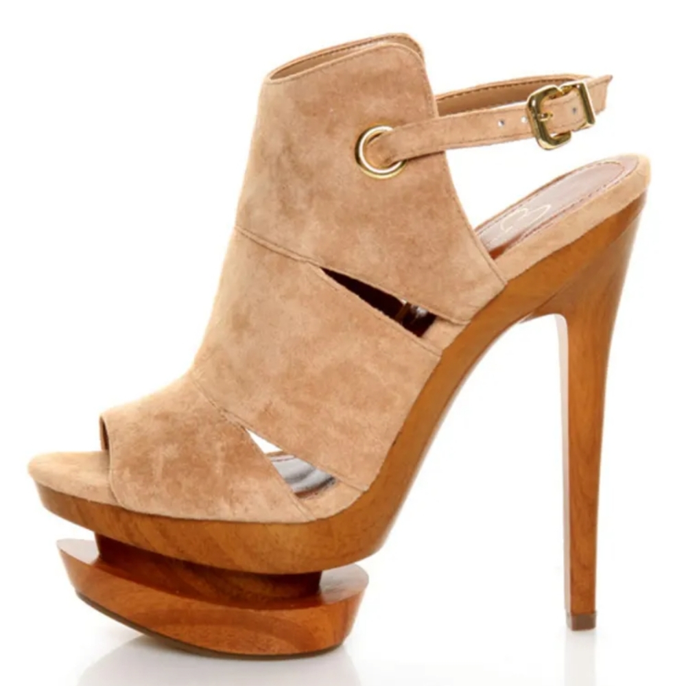 Jessica Simpson Cat Camel Suede Slingback Platform Heels